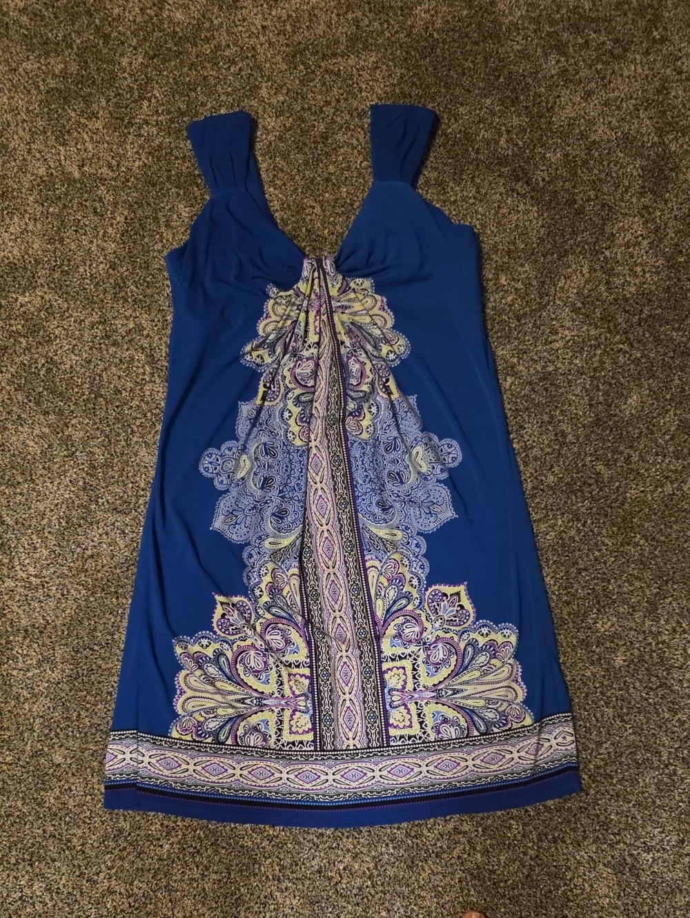 New York & Company Royal Blue Paisley-Panel Midi Dress